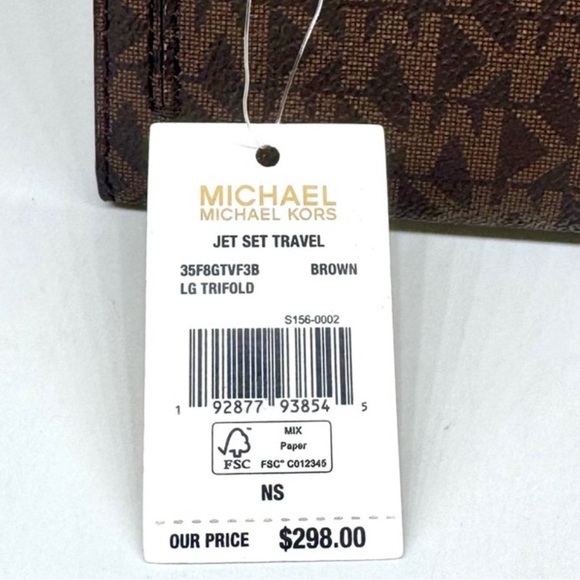 Michael Kors Large Jet Set Travel Trifold Wallet Brown Signature - Picture 8 of 8
